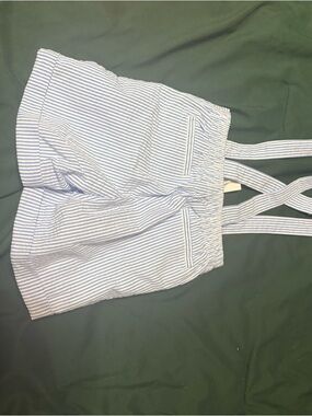 Striped Blue & White Kids Shorts with Suspenders